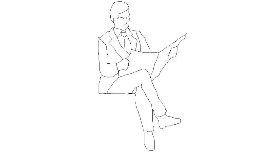 Men reading newspaper drawing 2d view autocad file
