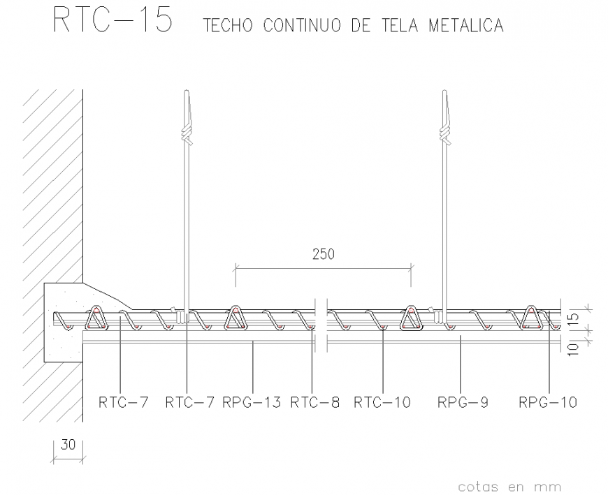 Metal fabric continuous roof section detail dwg file
