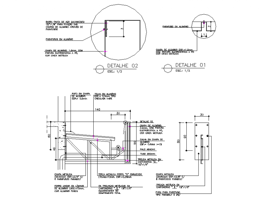 Metallic gate constructive structure cad drawing details dwg file