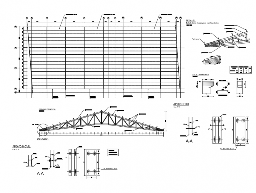 Metallic roof cover constructive structure details cad drawing dwg file