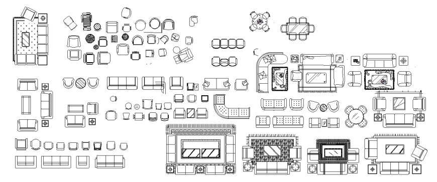 Miscellaneous drawing room and hotel furniture blocks cad drawing details dwg file