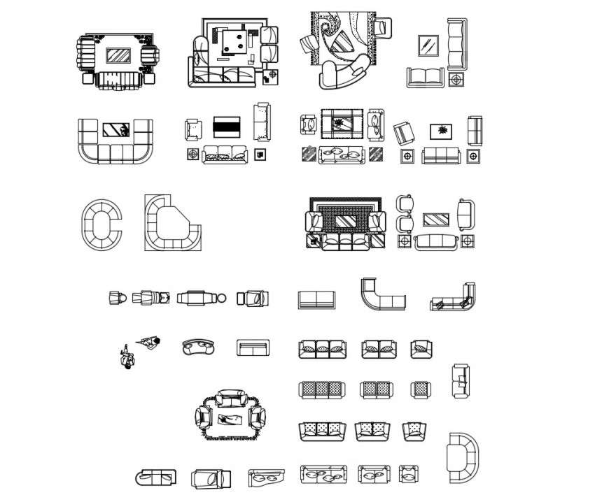 Miscellaneous sofa sets and drawing room 2d furniture blocks details dwg file
