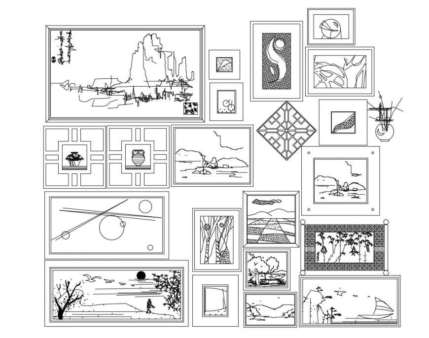 Miscellaneous wall painting elevation blocks cad drawing details dwg file