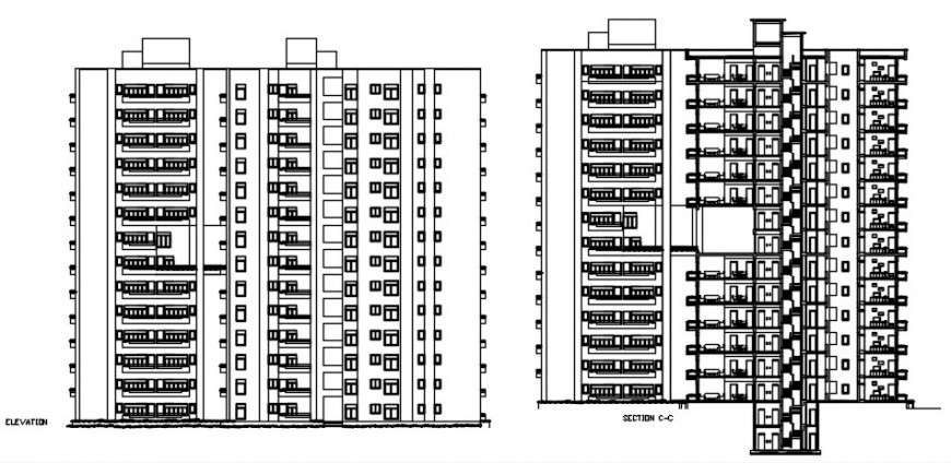 Modern apartments section elevation model