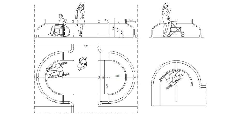 Motorized bollards plan and elevation layout file