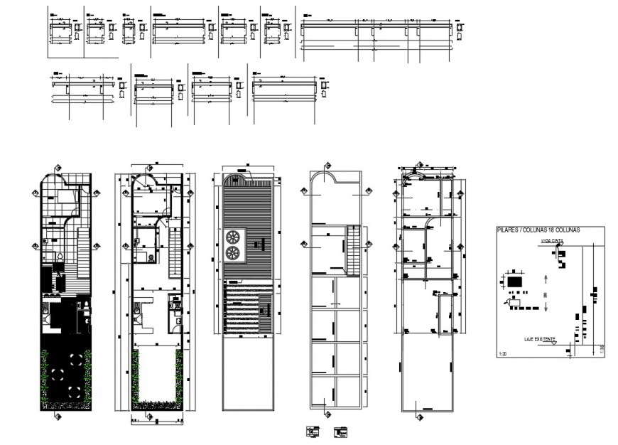 Multi-story house floor plan details with column cad drawing details dwg file