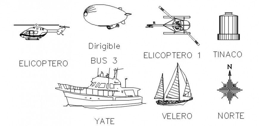 Multiple air and water vehicles elevation blocks drawing details dwg file