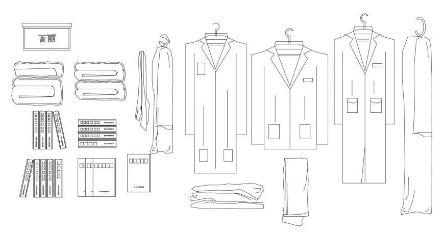 Multiple clothes and books elevation blocks cad drawing details dwg file