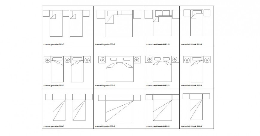 Multiple common single and double bed blocks drawing details dwg file