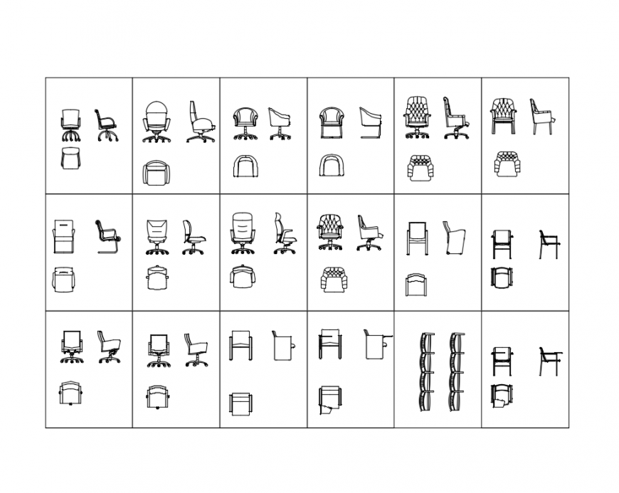 Multiple conference and meeting office chairs cad blocks details dwg file