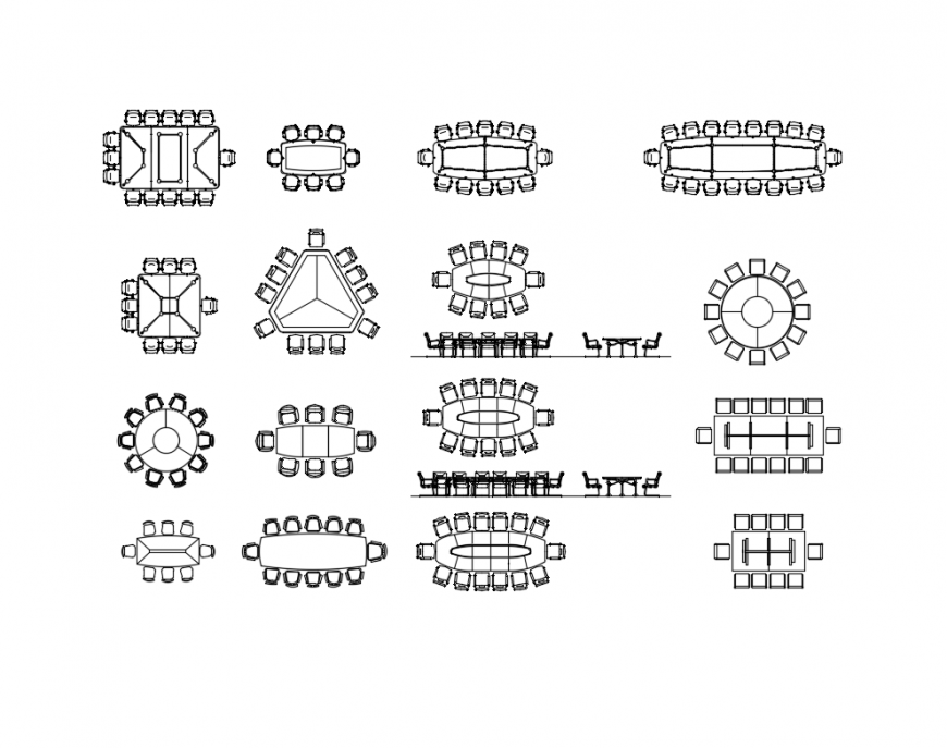 Multiple conference tables and chairs cad drawing design tables dwg file
