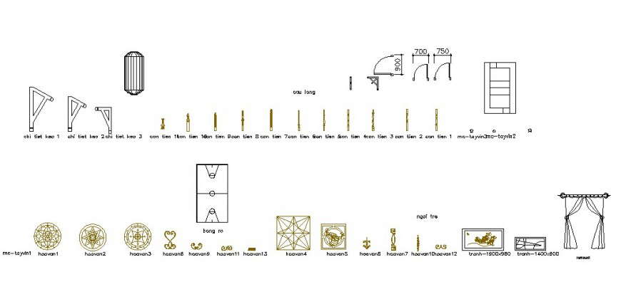Multiple curtains and household equipment blocks cad drawing details dwg file