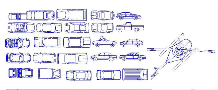 Multiple family cars and helicopter elevation blocks cad drawing details dwg file