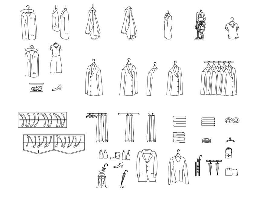 Multiple fashion clothing elevation blocks cad drawing details dwg file