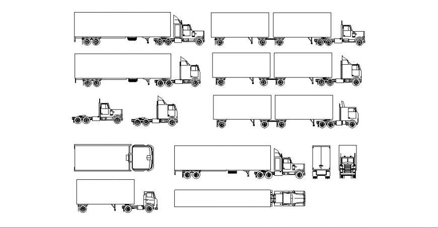Multiple heavy loading truck elevation blocks cad drawing details dwg file