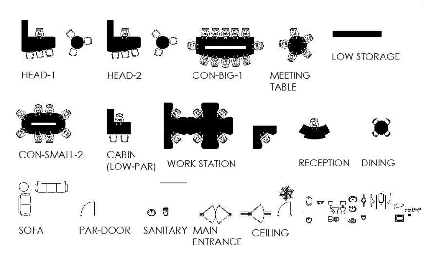 Sanitary and Office Furniture CAD Blocks Design Layout