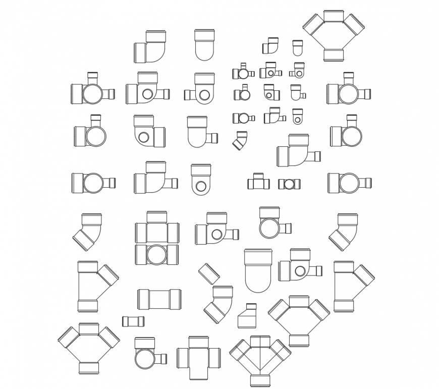 Multiple pipe joints and plumbing blocks cad drawing details dwg file