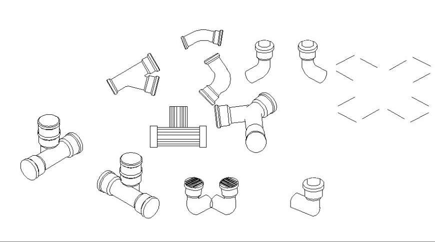 Multiple pvc pipe elevation blocks cad drawing details dwg file