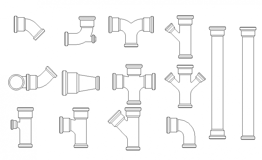 Multiple pvc sewer pipes blocks cad drawing details dwg file