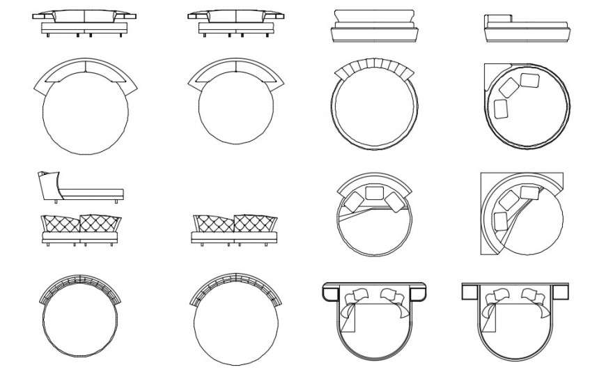 Multiple round beds 2d elevation block cad drawing detail dwg file