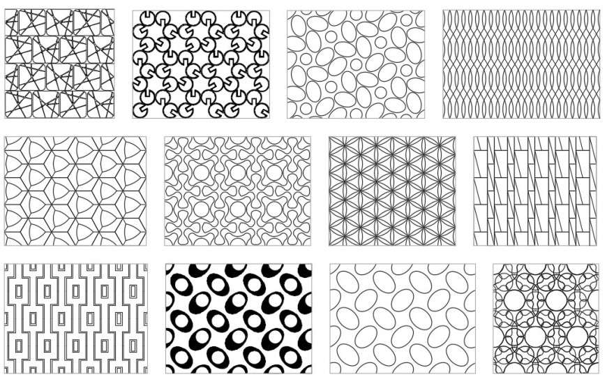Multiple seamless geometrical pattern elevation blocks drawing details dwg file
