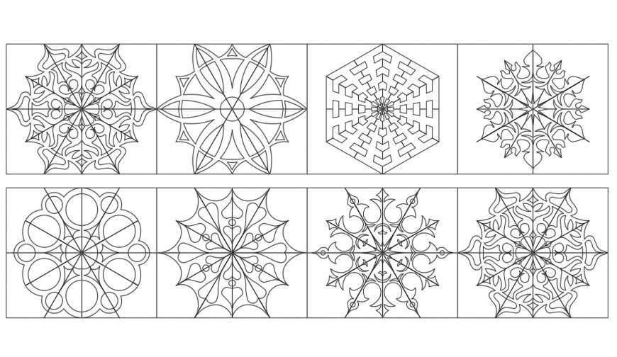 Multiple snow flake elevation blocks cad drawing details dwg file