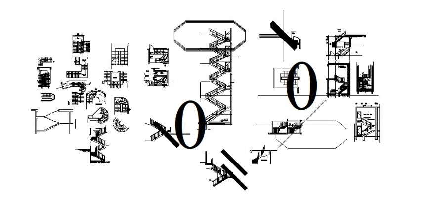 Multiple staircase elevation 2d blocks cad drawing details dwg file
