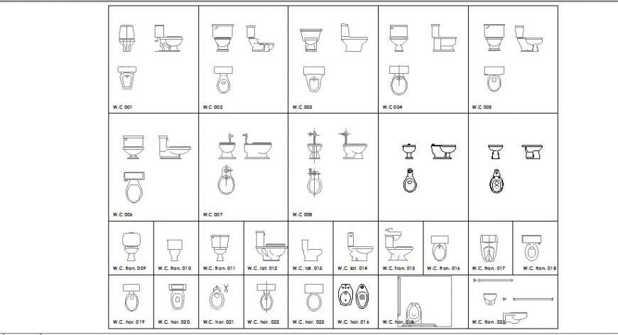 Multiple toilet sheet all sided elevation blocks cad drawing details dwg file