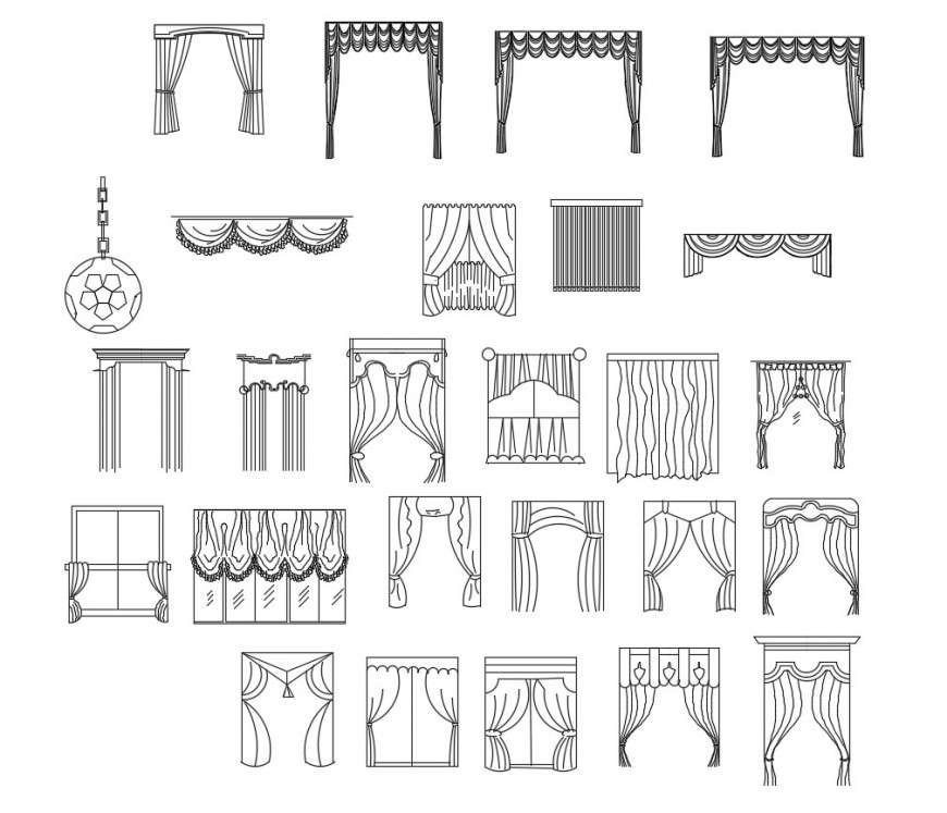 Multiple window curtain elevation blocks cad drawing details dwg file