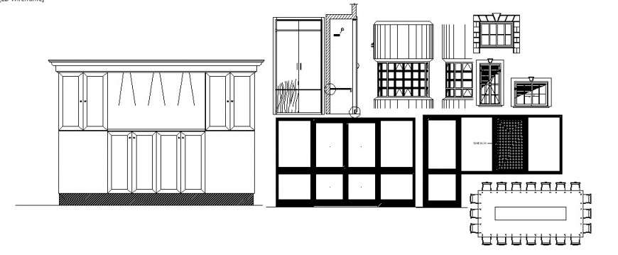 Multiple windows, wardrobe and furniture blocks cad drawing details dwg file