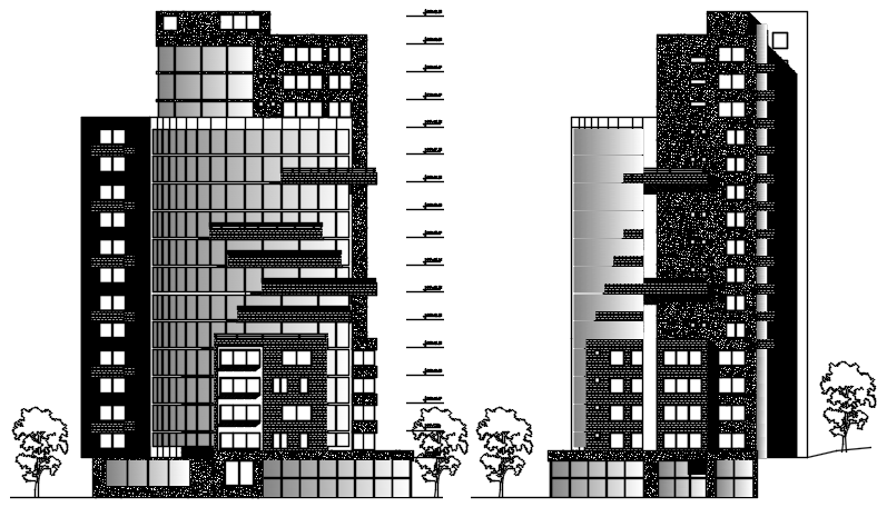 multistorey hotel building with elevation in dwg file 