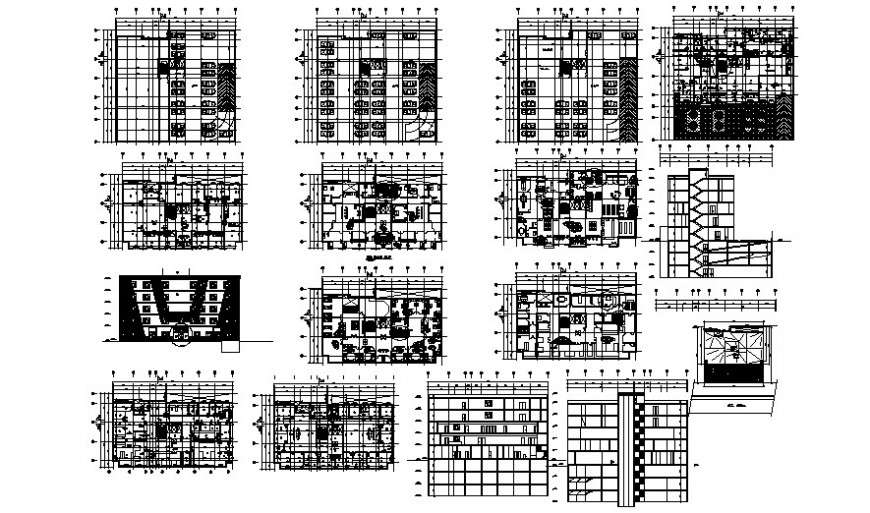 Multistory building work plan elevation and section dwg file
