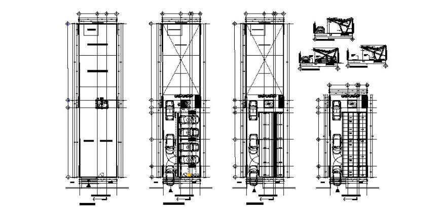 Municipal parking building floor plan, sanitary and electrical installation details dwg file