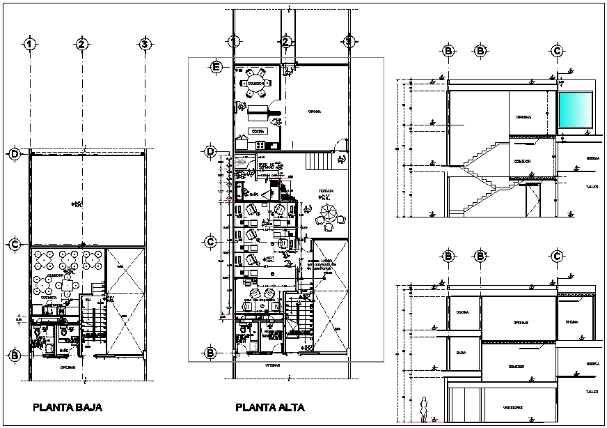 office plan view elevation and section view detail dwg file