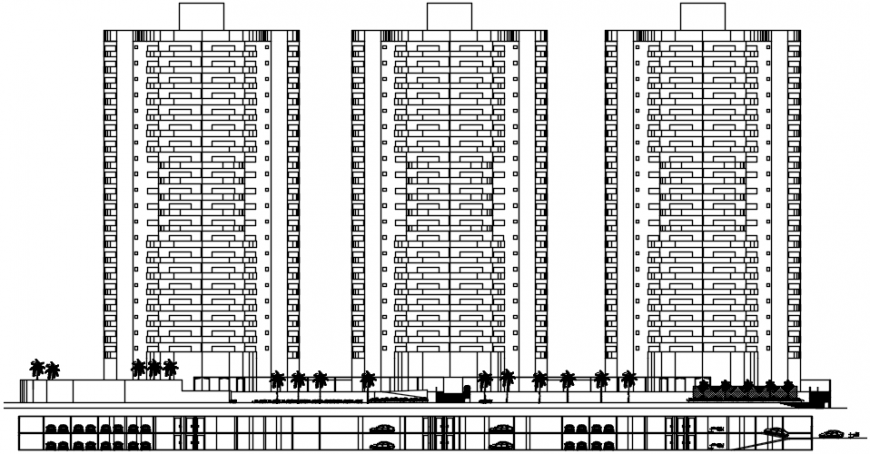 Office 2d elevation details with car parking