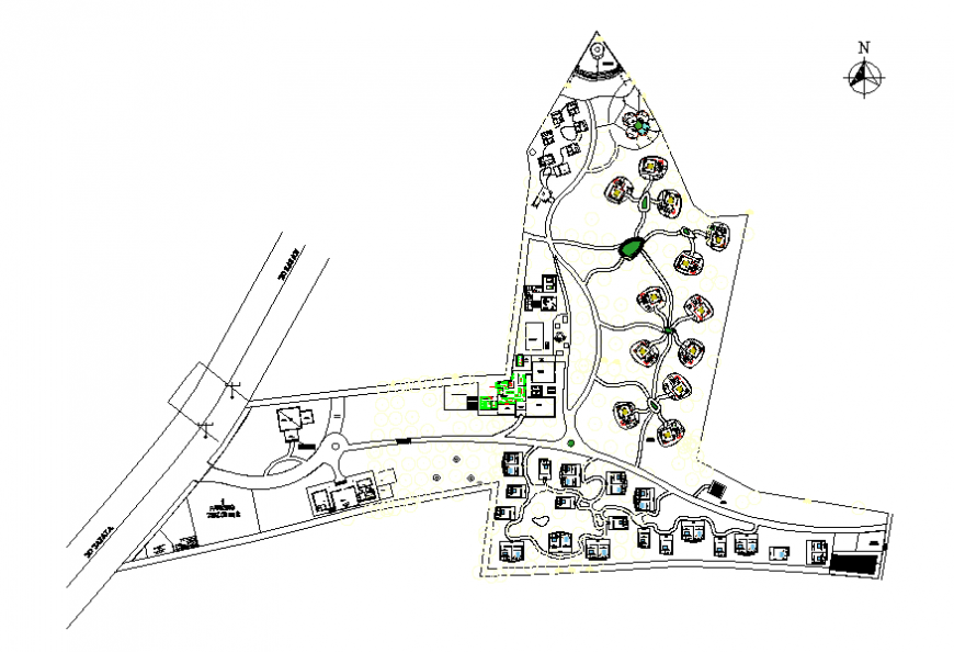 Office building with residential colony site plan and landscaping structure details dwg file