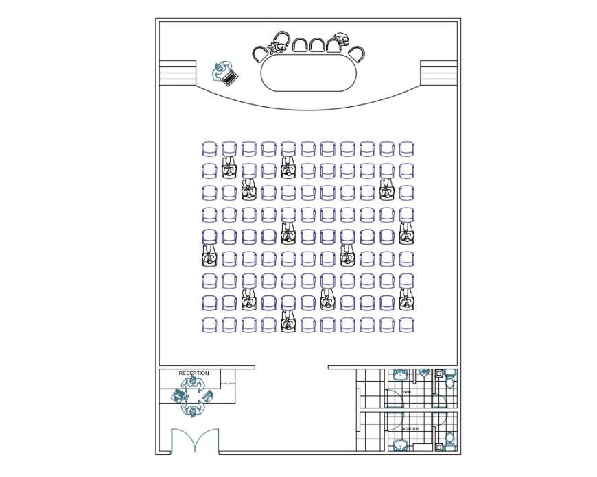 Office conference hall top view design plan details dwg file