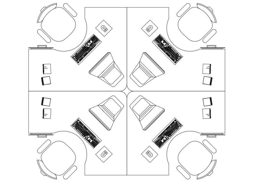 Office desks top view furniture block cad drawing details dwg file