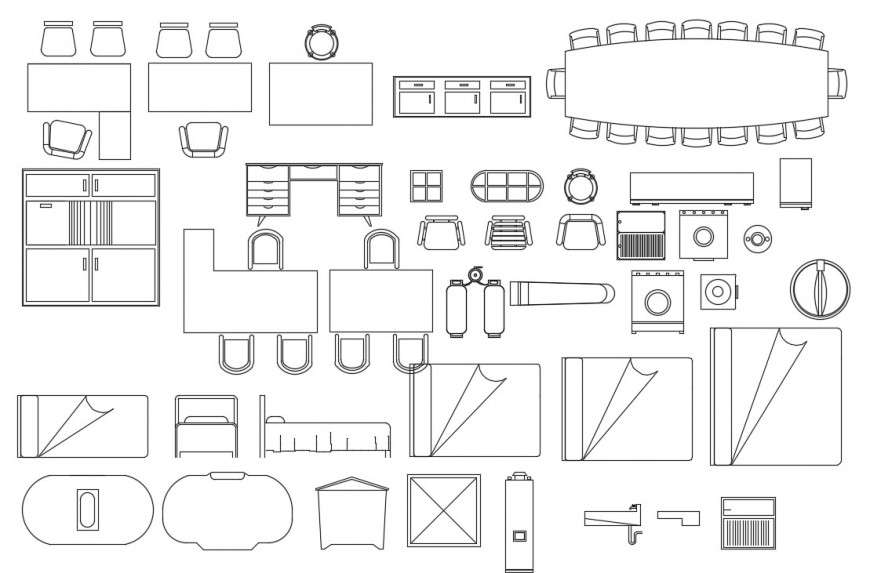 Office furniture cad blocks top view model