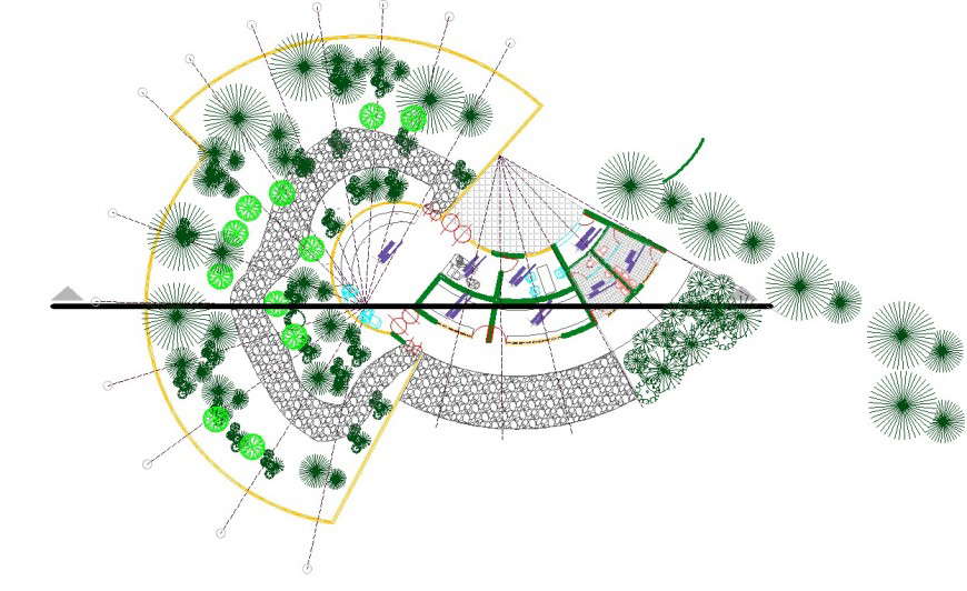Office plan with landscaping in dwg file.