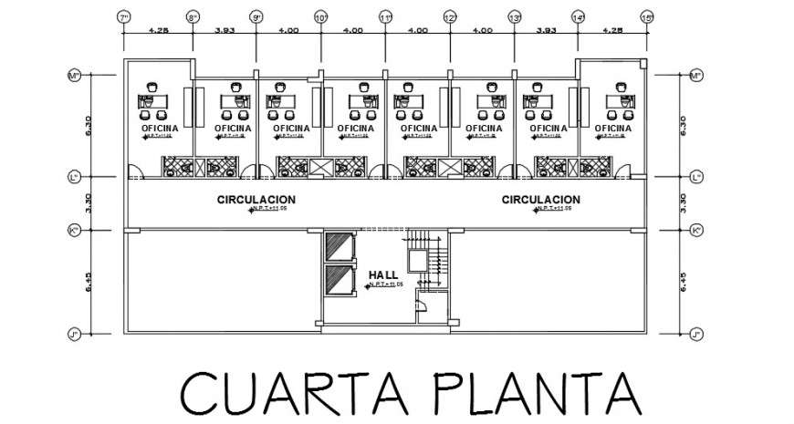 Office top view layout plan detailing dwg file