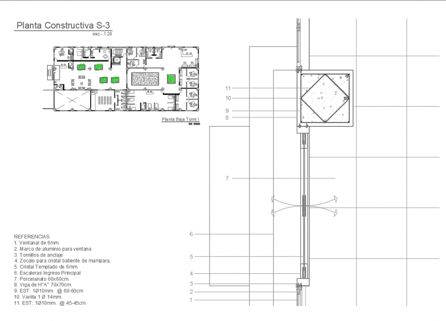 Office tower building plan and constructive details with false ceiling detail dwg file