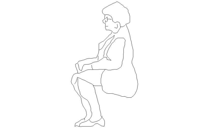 Old aged women details elevation 2d view autocad file