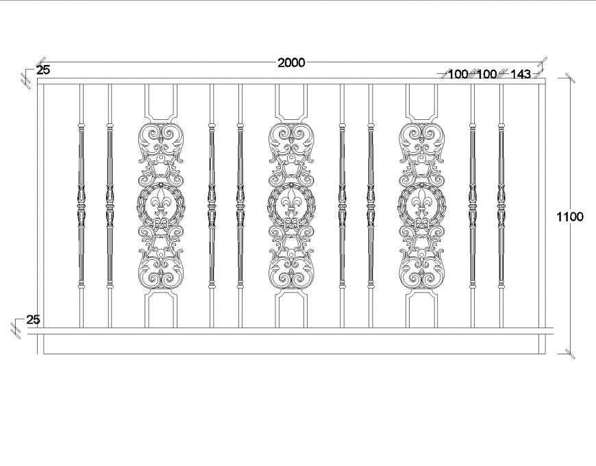 Ornate balcony railing autocad file