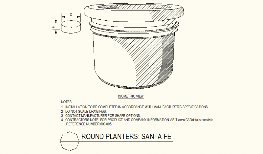 Oval shaped pot detail dwg file