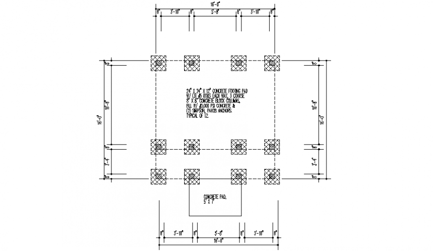 Pad footing structure plan AutoCAD software file