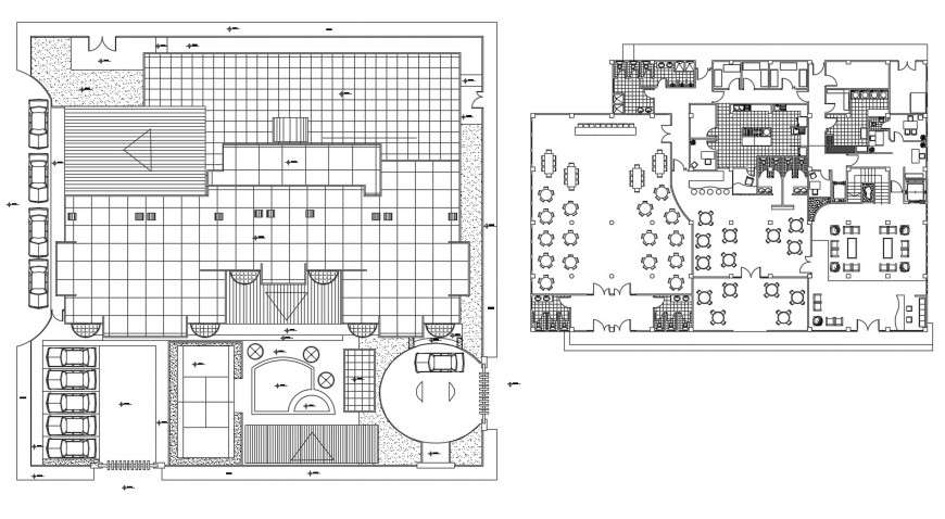 Parking area and hotel plan in auto cad file