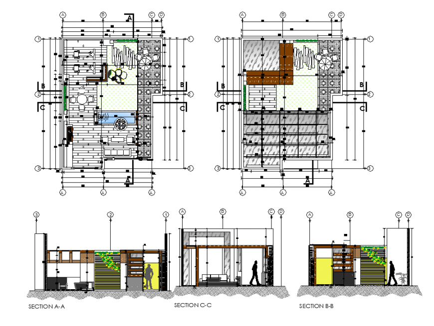Patio Design plan and section detail dwg file