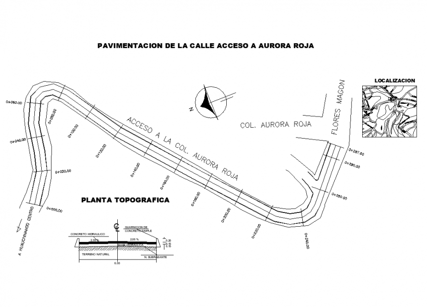 Paving and access road detail elevation road network layout autocad file