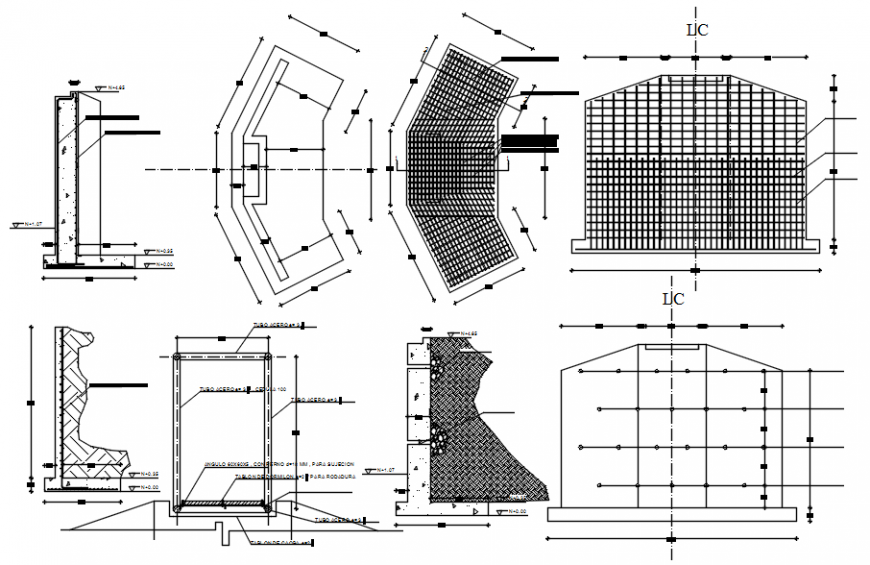Pedestrian bridge sections and structure details dwg file